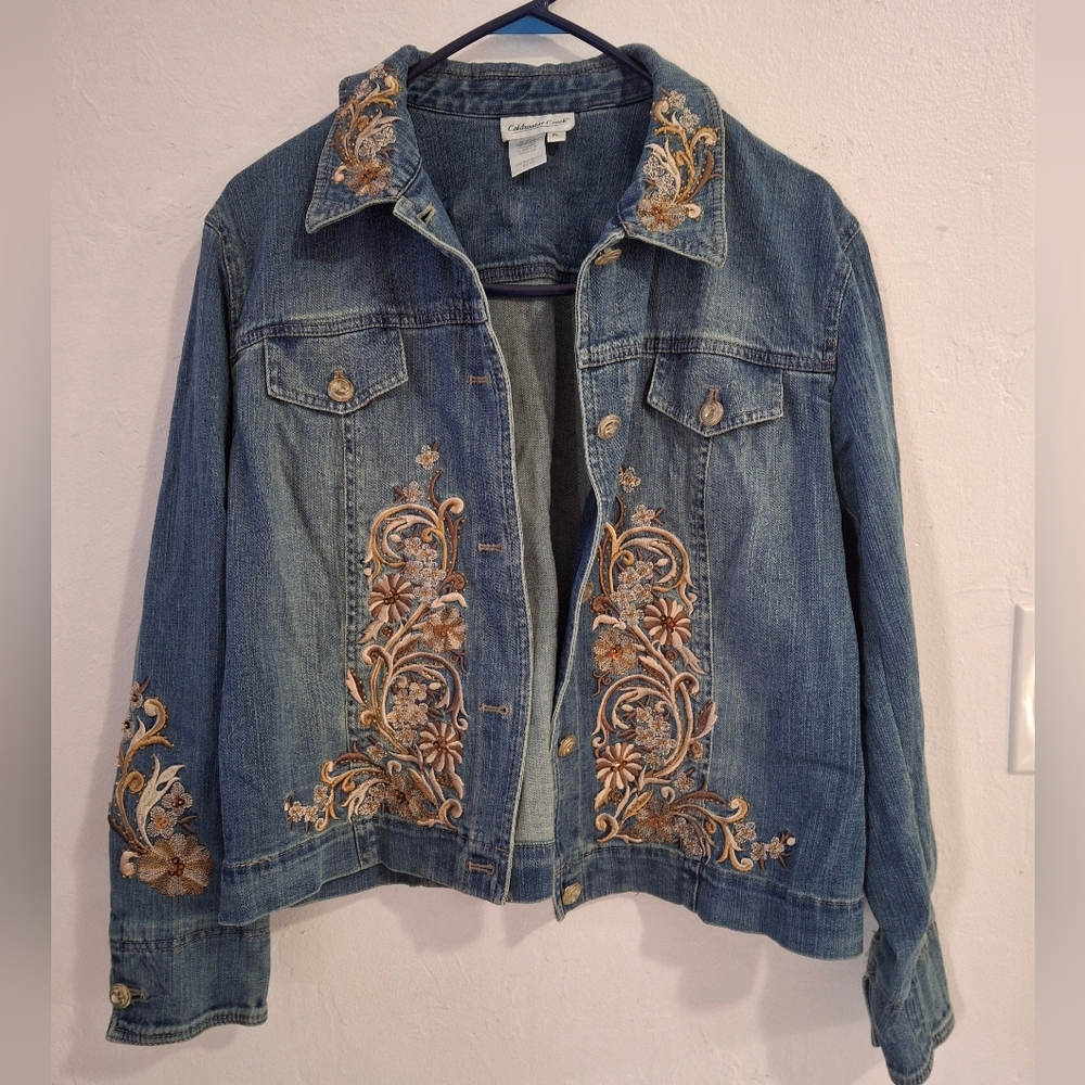 Coldwater Creek Blue Embroidered Jean Jacket Size PL.